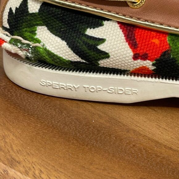 Milly x Sperry Top-sider Boat Shoes Womens 7 M Red Floral Canvas Gold Laces - Picture 3 of 16